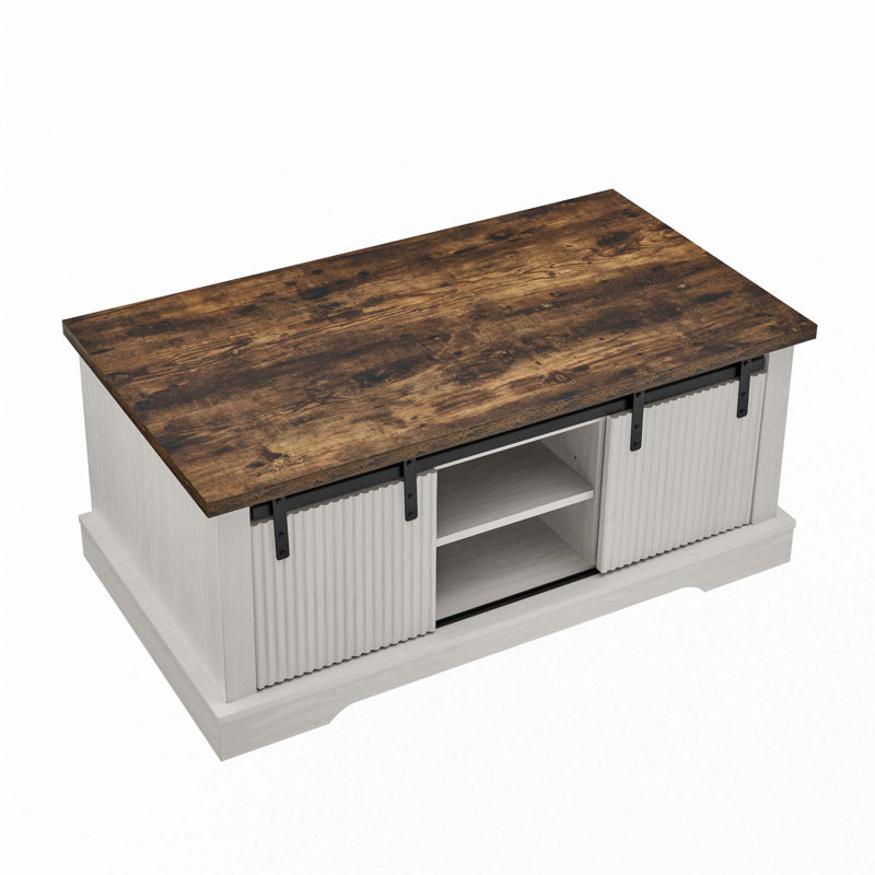 Table basse avec plateau coulissant, Brun, Blanc