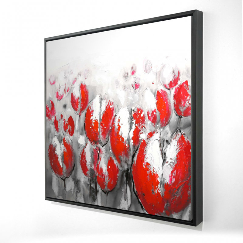 Toile abstraite avec tulipes rouges abstraites | Art mural Home Decor, H 25,25 po x l 25,25 po