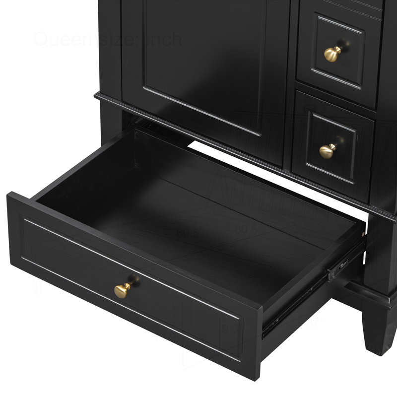 Meuble-lavabo 24 po avec lavabo et tiroirs 24 po, Noir