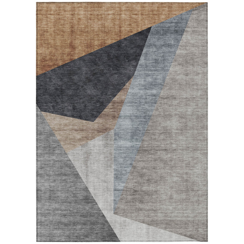Tapis extérieur lavable abstrait beige et gris taupe 5 pi x 8 pi