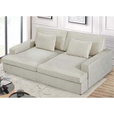 Convertible Velvet Loveseat Sofa Bed, 4 Seater Deep Seat Upholstered Sleeper Sofa with Coil Spring Support & Decor Pillows
