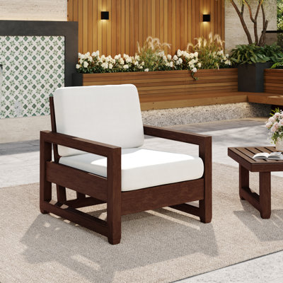 Solid Wood Teak Outdoor Chair With Cushion And Arms