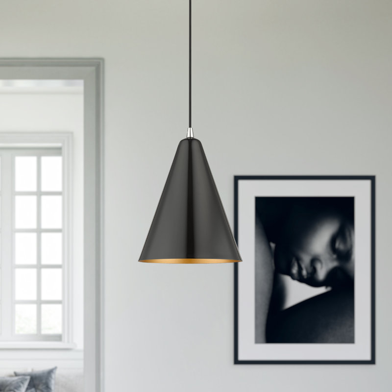 Luminaire suspendu conique à 1 lumière Drewie, Noir brillant