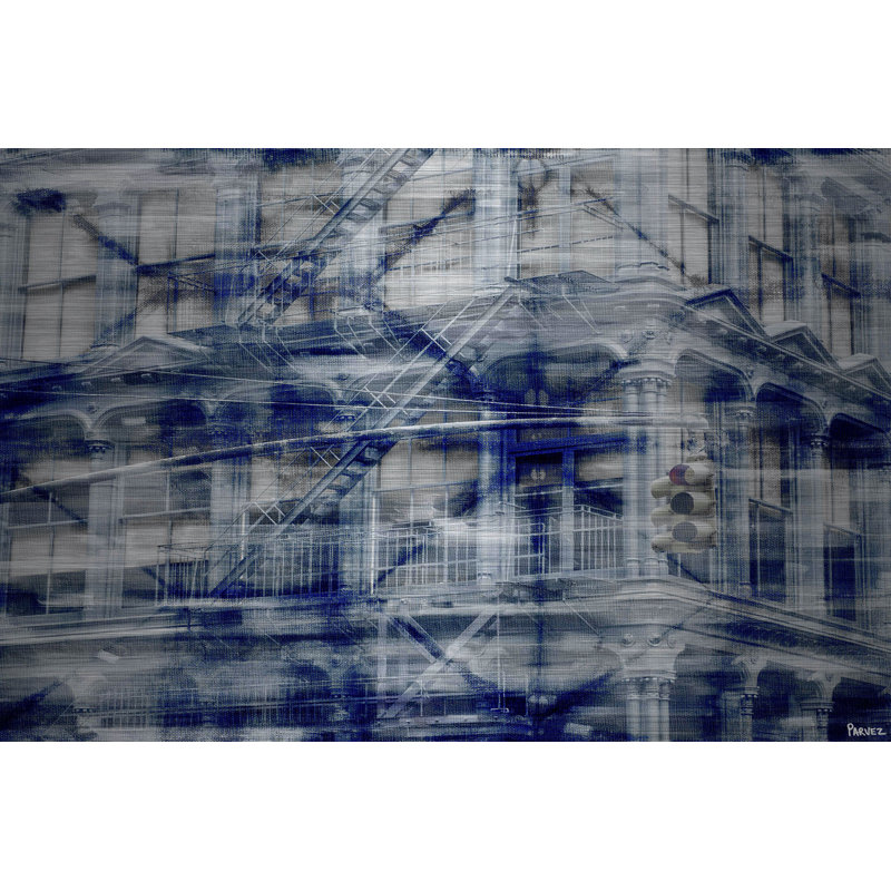 "double escapes" par parvez taj,, reproduction d’art sur aluminium brossé, H 30 po x l 45 po x P 1,5 po