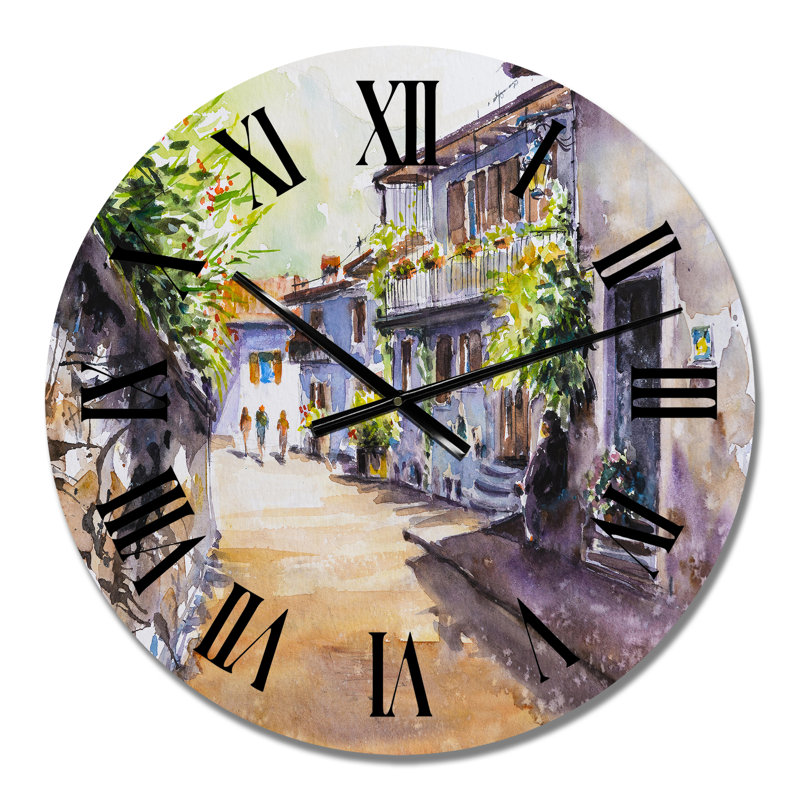 Vintage View of Old Europe City II - Vintage Wall Clock, Small
