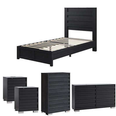  Ensemble de chambre à coucher pour lit simple 5 pièces Louby, noir