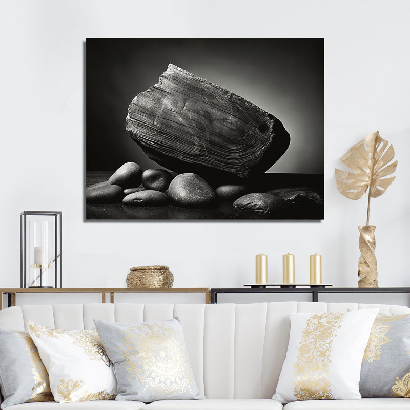 «Grey Stones Scenery Minimalisme», art mural sur toile en géode de pierre, Toile tendue, H 30 po x l 40 po x P 1,5 po
