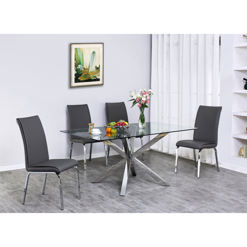 Toohey 4 - Person Glass Top Pedestal Dining Set, Gold, Dark Gray