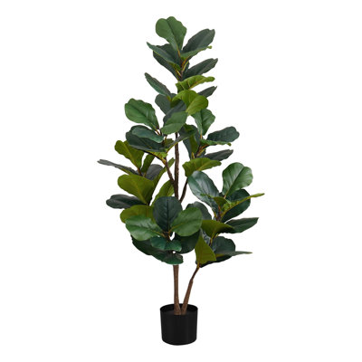 Plante artificielle, 49 po de haut, arbre violon, intérieur, faux, faux, plancher, verdure, pot, touche réelle, décoratif, feuilles vertes, pot noir