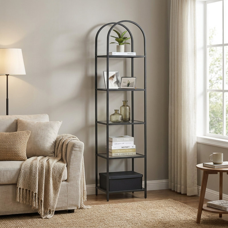 Adrianne 72.2'' H x 15.7'' W Steel Etagere Bookcase, Black