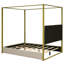 Queen Size Upholstered Canopy Platform Bed with Headboard, Metal Frame, Velvet Finish, Solid Pine Wood, 4-Poster Design