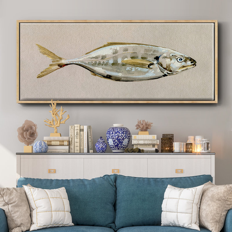 «Fresh Fish Study I», toile encadrée de qualité supérieure - prête à être accrochée, Toile avec cadre naturel