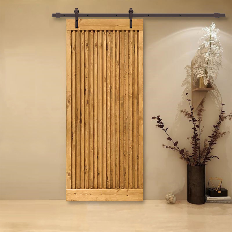 Porte de grange à panneaux et en bois avec quincaillerie d'installation, Noyer, H 84 po x l 36 po