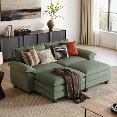 Colbey 90'' Corduroy Loveseat Sofa With Movable Ottoman