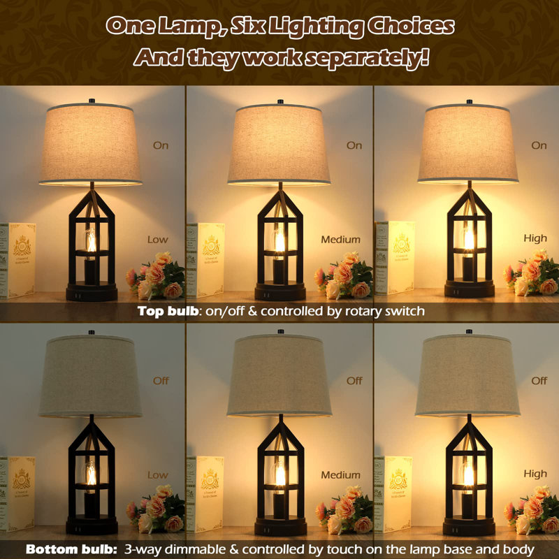Metal USB Table Lamp, 8.66" H x 7.87" W x 8.66" D