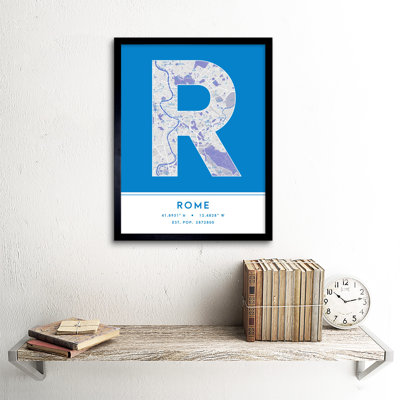 Rome Italy City Map Blue - Single Picture Frame Typography