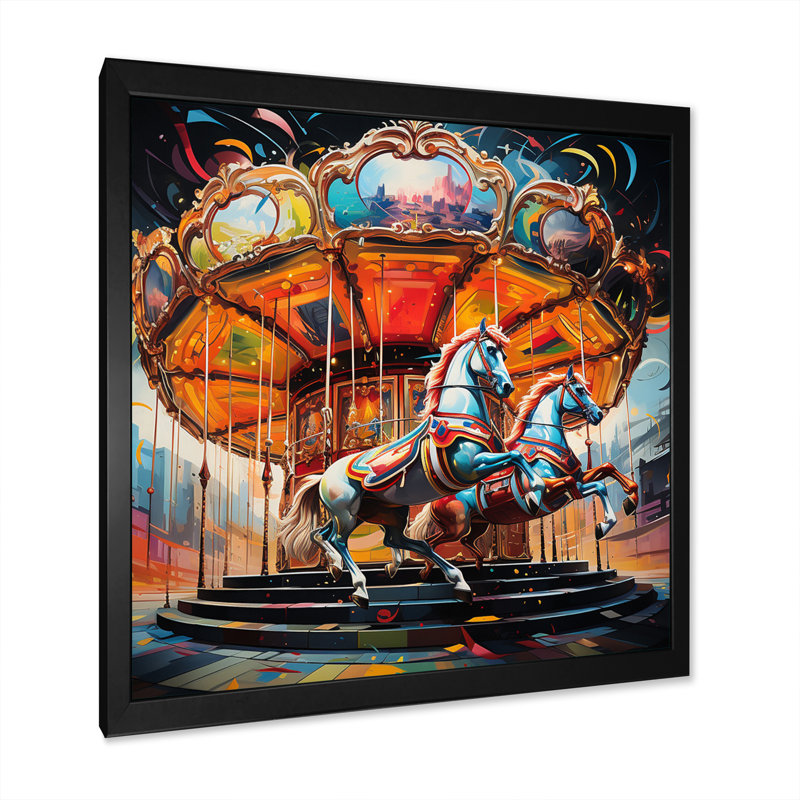 Carousel Horses I - Carousel Canvas Print, H 16 po x l 16 po x P 1 po, Cadre photo noir