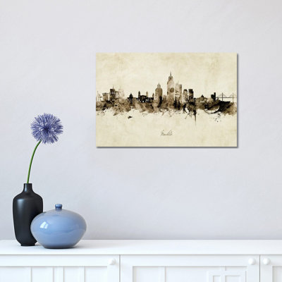 Mobile Alabama Skyline Vintage by Michael Tompsett - 1 Piece Wrapped Canvas Wall Art