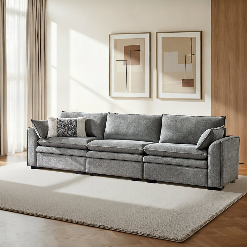 Wolff Modern 121" 3-Piece Oversized Modular Sofa with Double-Cushion, Gray