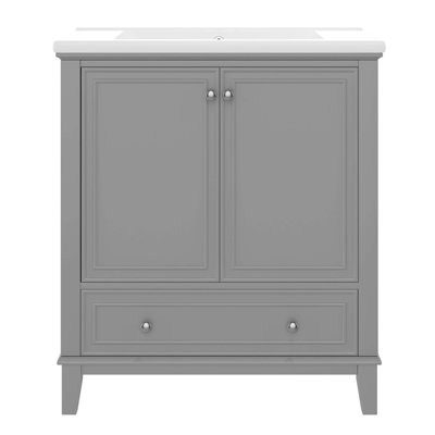 30" Bathroom Vanity With Sink Combo, Multi-Functional Bathroom Cabinet With Doors And Drawer, Solid Frame And MDF Board