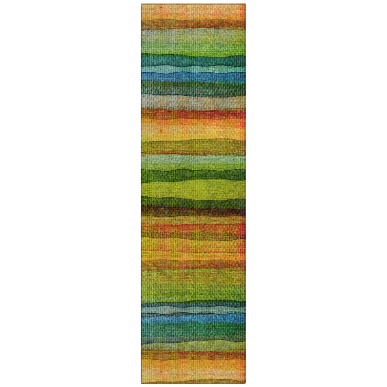 Machine Washable Indoor/Outdoor Xhevrie Green Rug