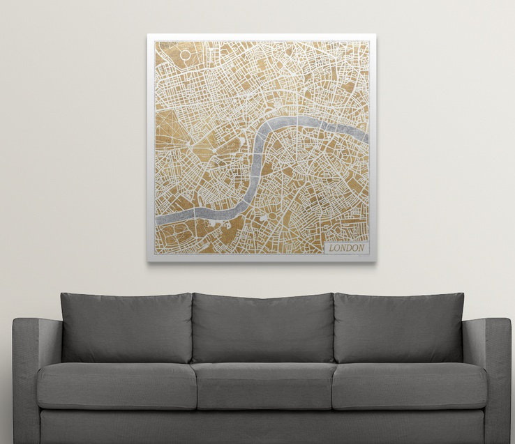 Benaiah, «Gilded London Map» par Laura Marshall, impression, H 16 po x l 16 po x P 1,5 po, Toile