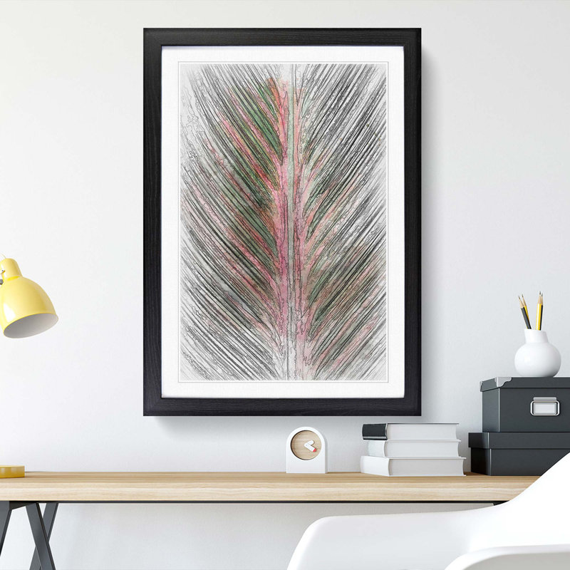 Leaf Stripes in Abstract - Picture Frame Graphic Art Print, 65cm H x 48cm W x 2cm D, Black Framed