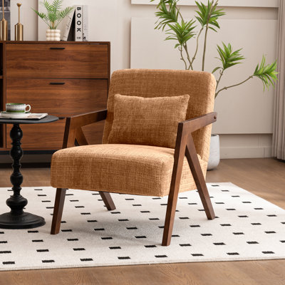 Fauteuil d'appoint rembourré en bois massif avec coussin supplémentaire Juriana