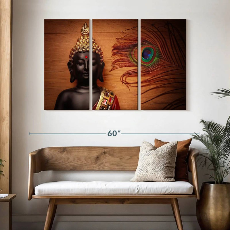 Adella Buddha And Peacock Feather, 32" H x 50" W