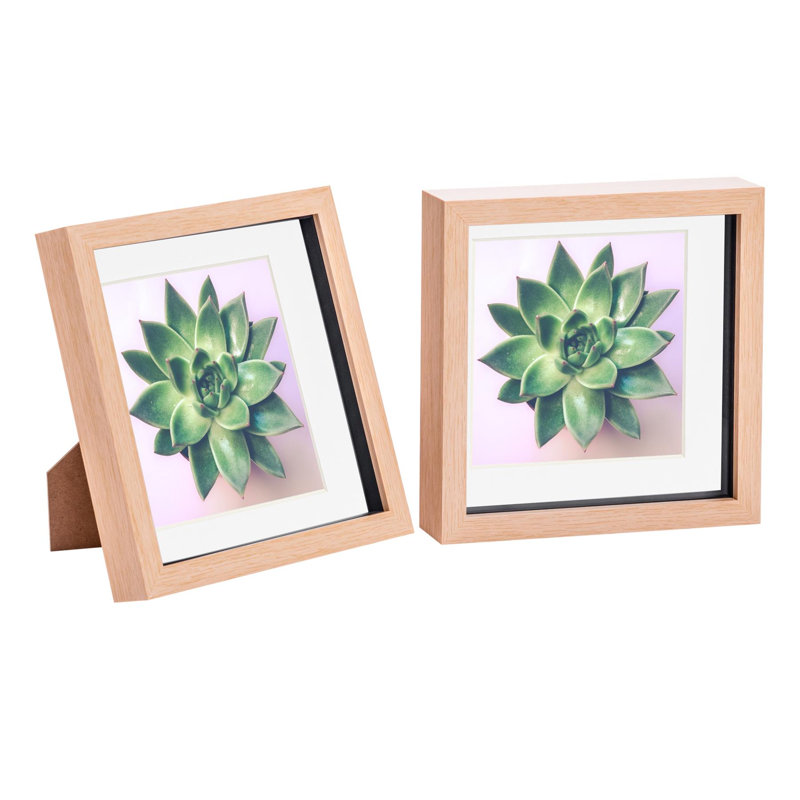 Nicola Spring - 3D Box Photo Frames, 22.5cm H x 22.5cm W x 3.5cm D, Light Wood/White