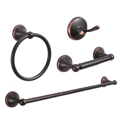 4-Piece Bathroom Hardware Set: Oil-Rubbed Bronze Bathroom Accessory Set, Towel Bars,Towel Ring,Toilet Paper Holder,Robe Hook, Wall Mounted,Optional Install Longer Or Shorter Towel Bar