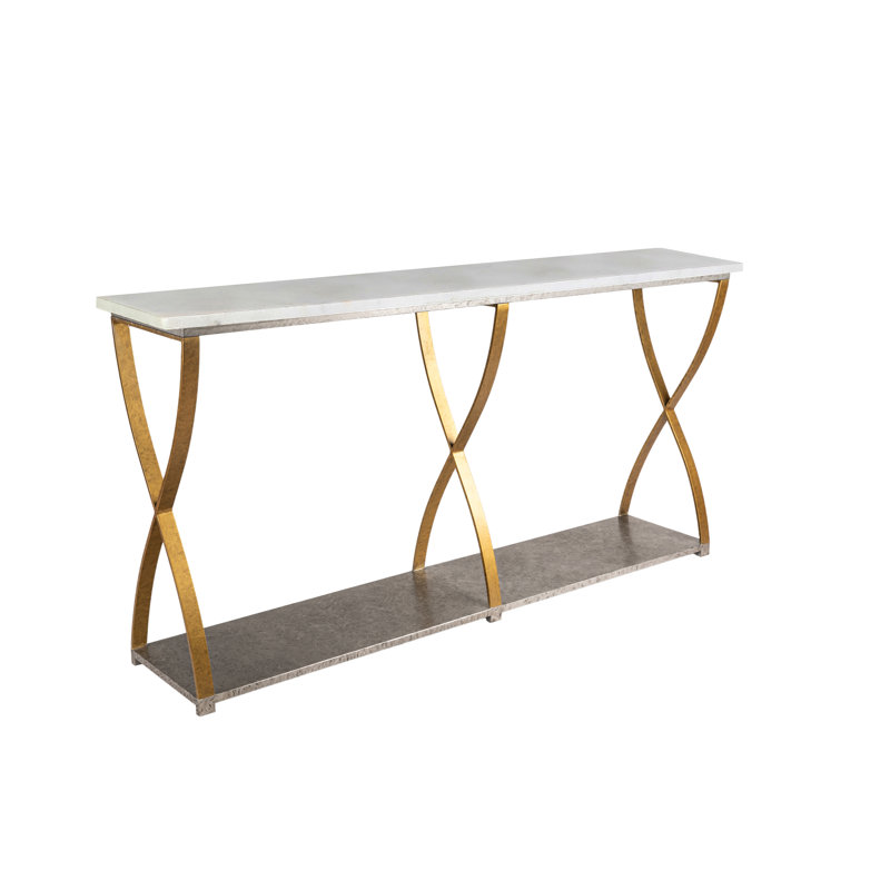 Mary Belle 72'' Console Table, Carrera Marble, Royal Silver/Royal Gold