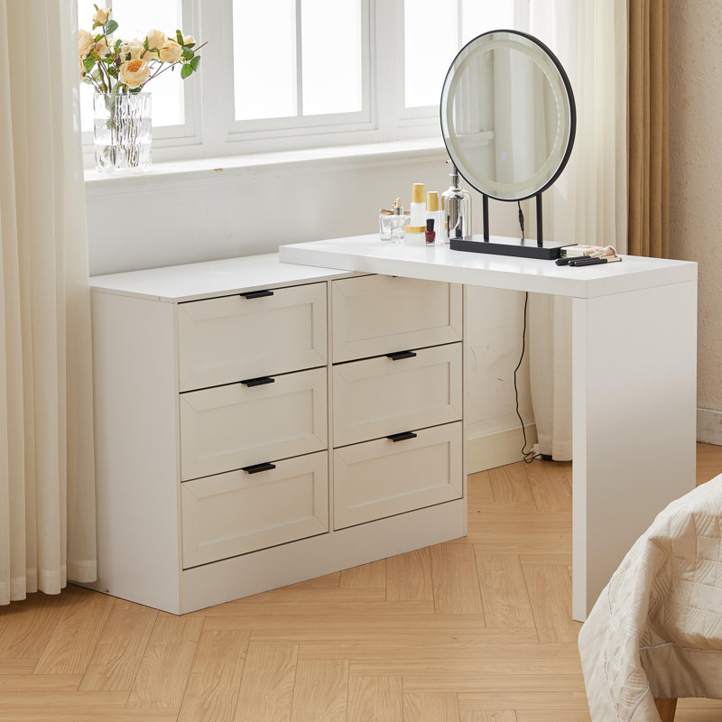 Makeup Vanity with Lights，6-drawers Accent Cabinet，Vanity desk