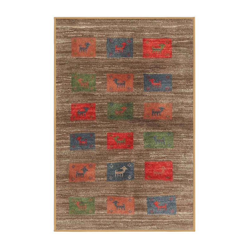Tapis contemporain brun / rouge / vert, Rectangle 7 pi x 9 pi