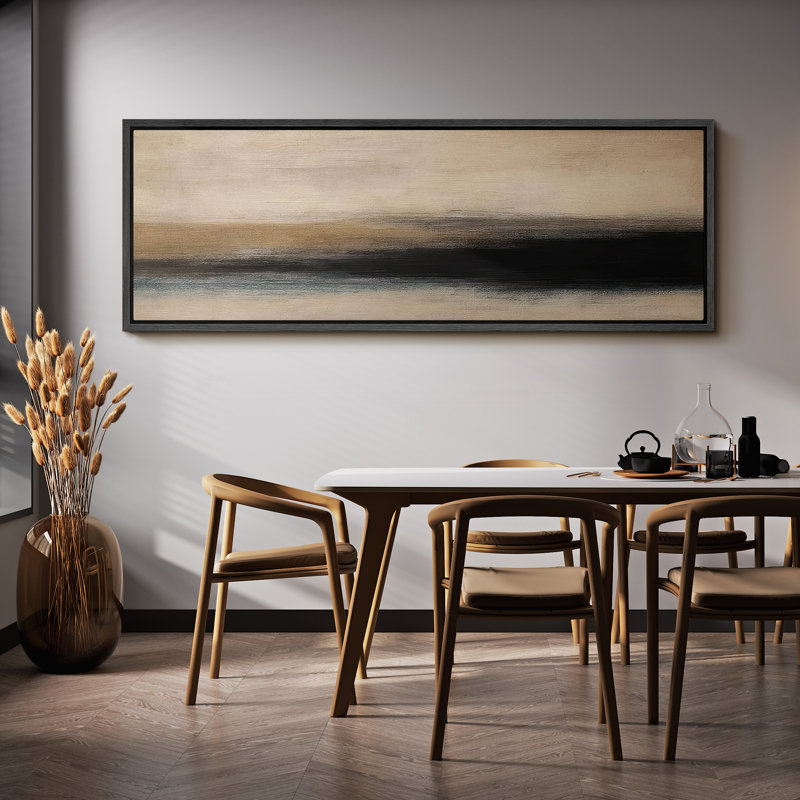 Large Framed Canvas Print Wall Art - Neutral Abstract Landscape Print for Modern Home Decor, 20" H x 60" W, Black