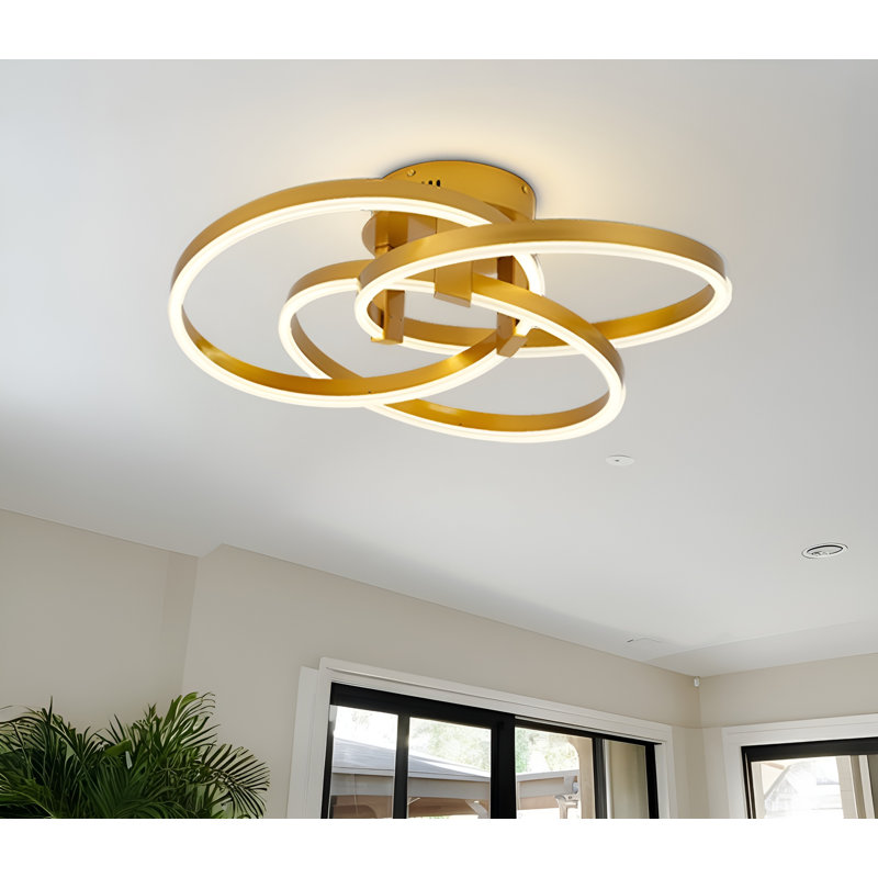 Jericia Simple 22 Inches Geometric Led Integrated Circular Semi Flush Mount, Brushed Gold
