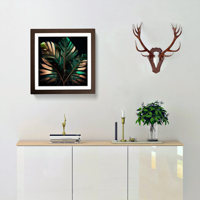 Palm Leaf Gestural Art - Framed Print, Walnut