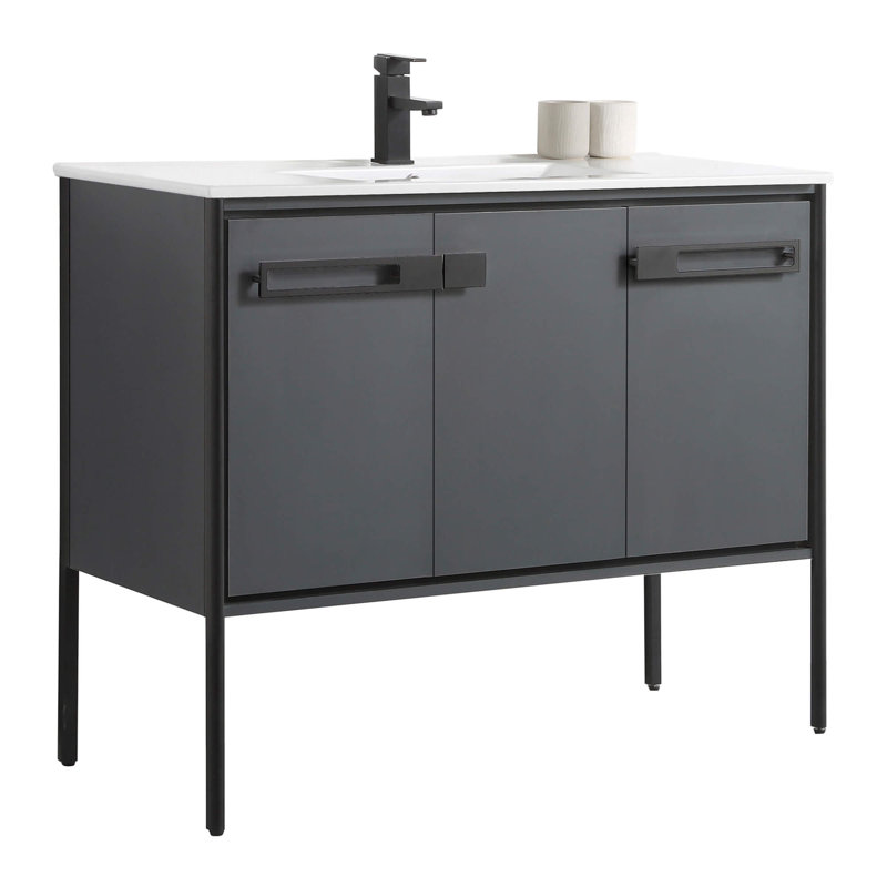 Meuble-lavabo simple 42 po, Gris Onix, Noir mat