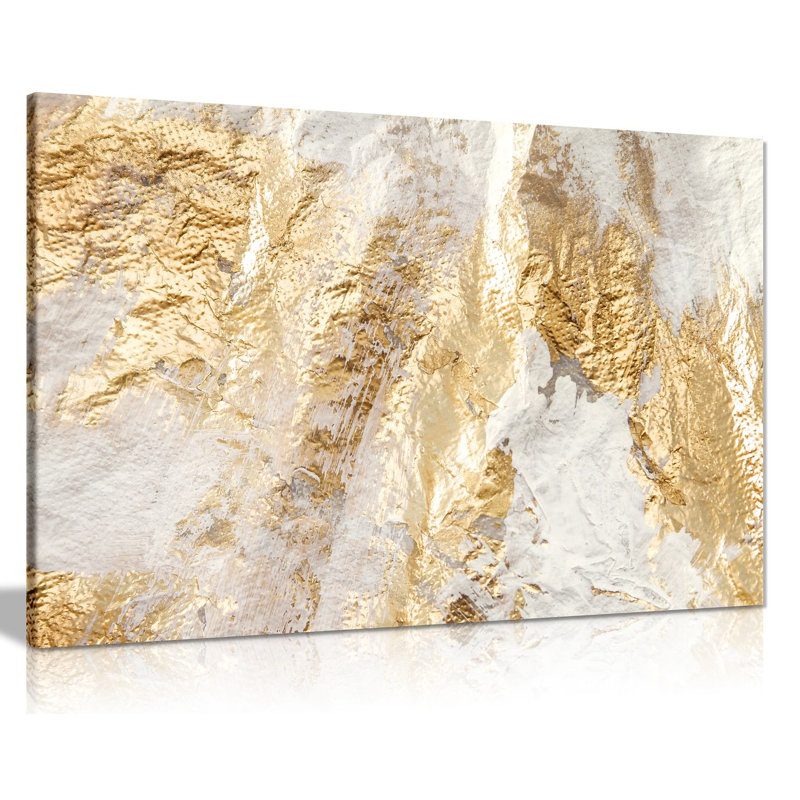 Modern White And Gold Brush - Wrapped Canvas Print, 31cm H x 46cm W