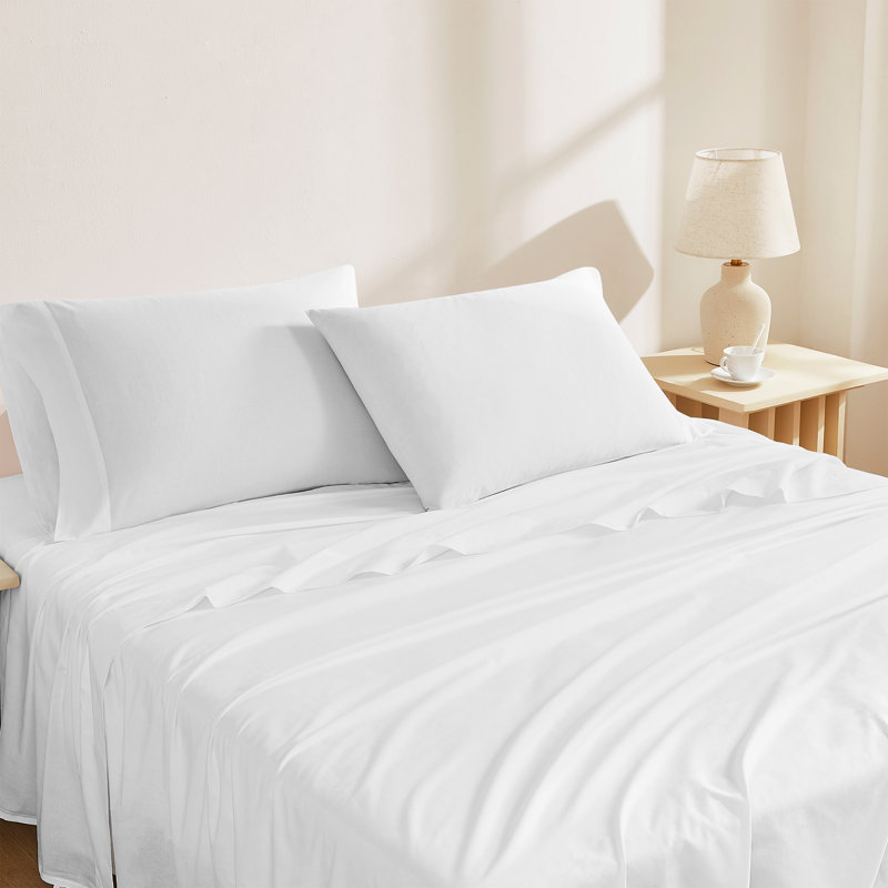 Sustainable 100% Organic Cotton Breathable & Lightweight Deep Pocket Sheet Set, White, Full