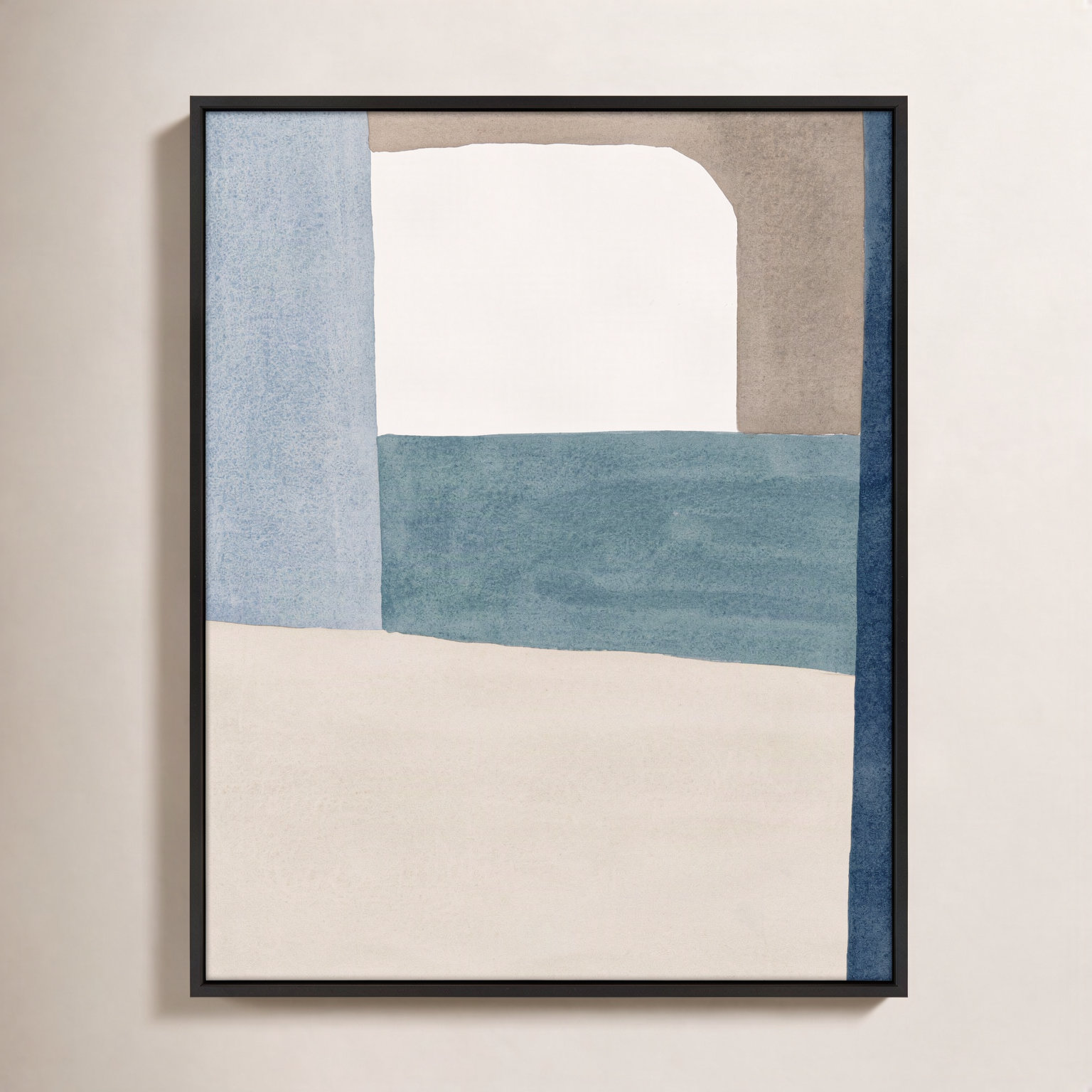 The Balance of Taupe and Indigo 1 Print, 50" x 40" x 1.38", Black Frame Canvas
