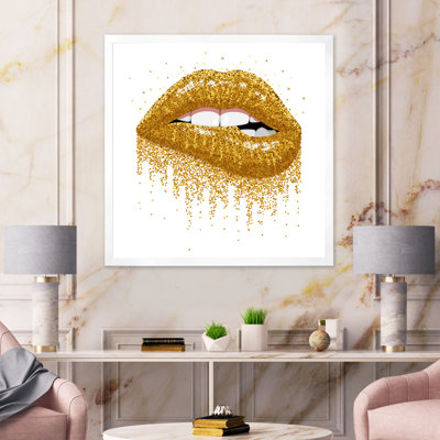 «Woman Lips with Glitter Gold Sparkles», cadre photo, impression sur toile