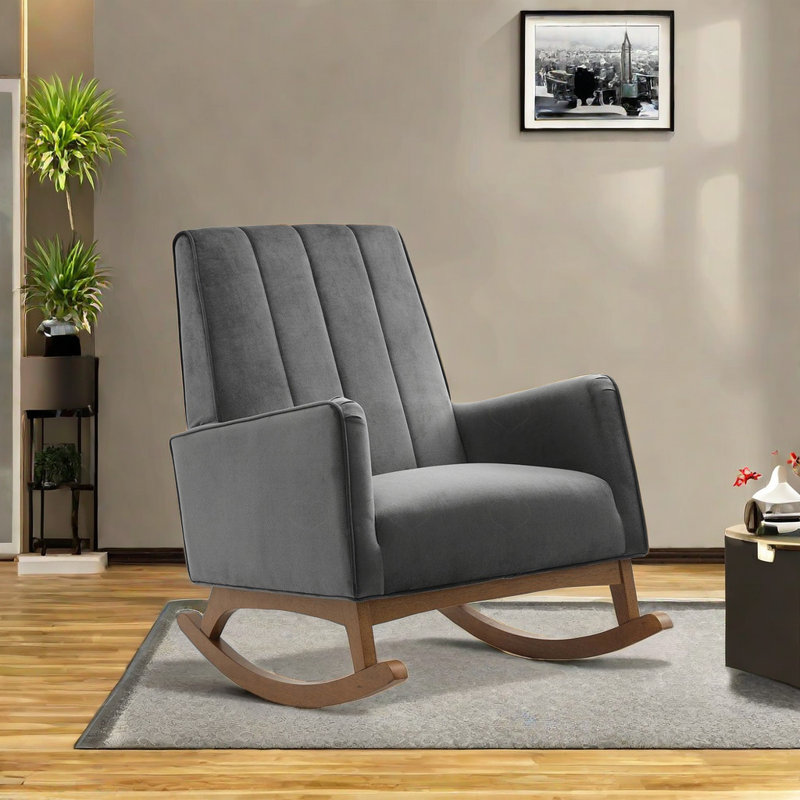 Chaise berçante simple en bois massif, Gris foncé
