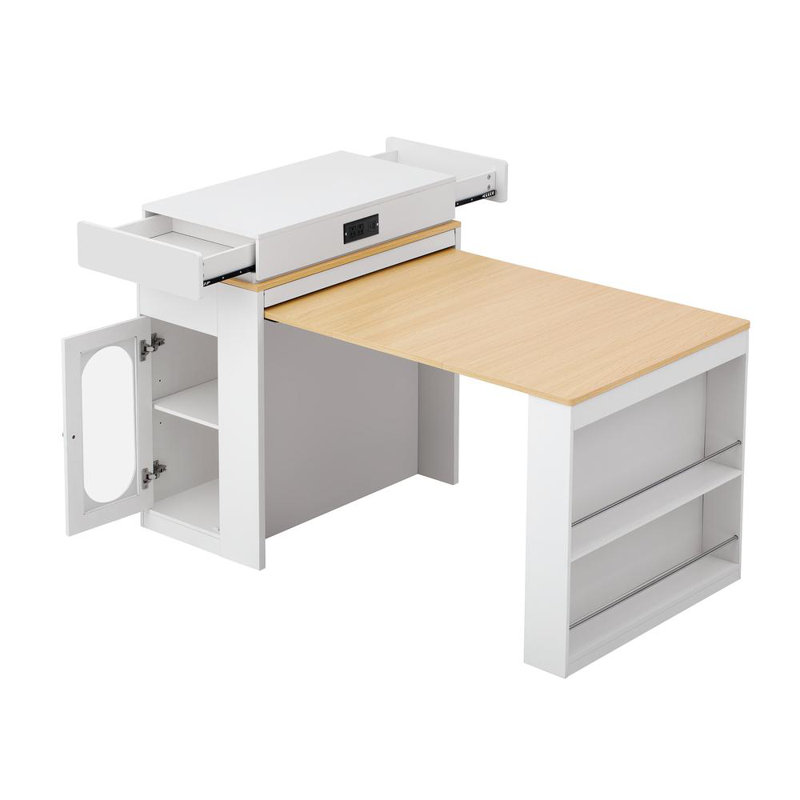 Extendable Dining Table with Folding Tabletop, Natural/Creamy White