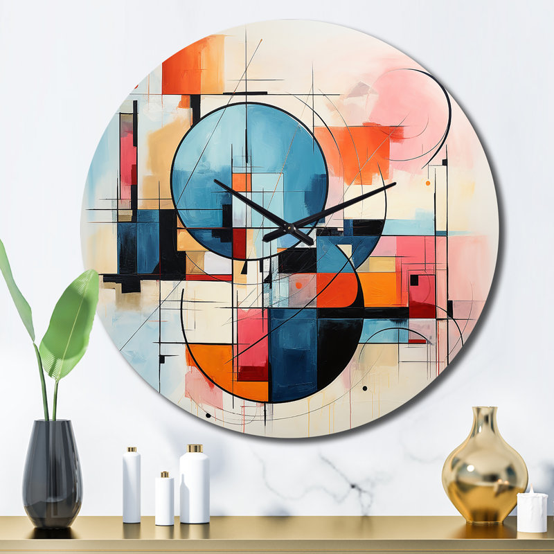 Horloge murale colorée Mid-Century abstrait Fusion IV, Grand