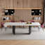 Ensemble de table de salle à manger 9 pièces avec table de salle à manger extensible en pierre frittée de 63 à 94,5 po avec 8 chaises rembourrées en cuir Fuax-509246081-509246080