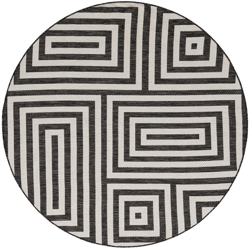 Tapis contemporain noir et blanc Bello, Rond 6 pi 1 po