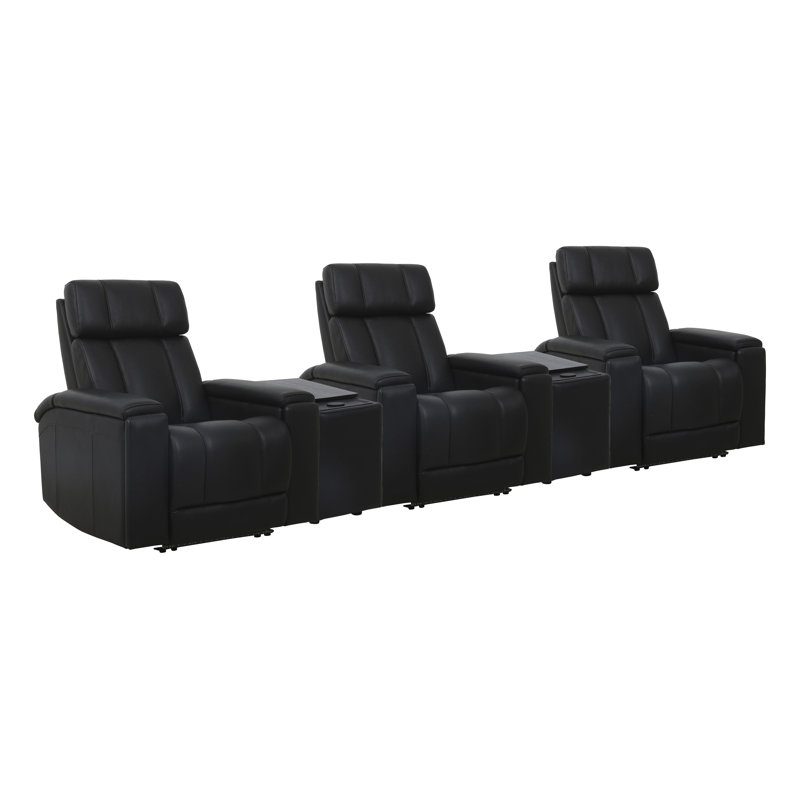 Danya Zero Gravity Power 3 Seat Home Theater Seating With 2 Wedges And Immersive Audio, Black Top Grain Leather