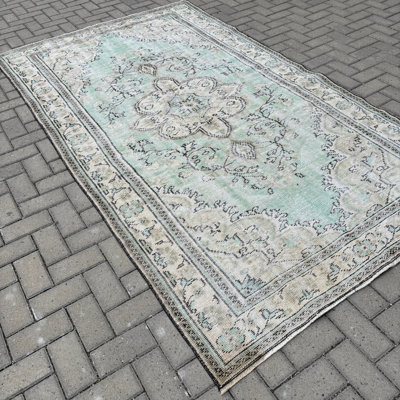 Vintage Wool Patchwork Rug, 61.4x107.1 Inch Green Rug
