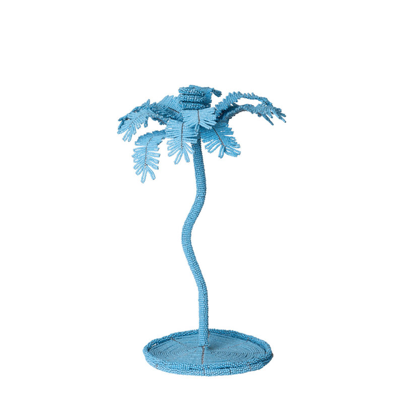Desert Palm Tree Candlestick, 15" H x 9" W x 9" D, Sky Blue